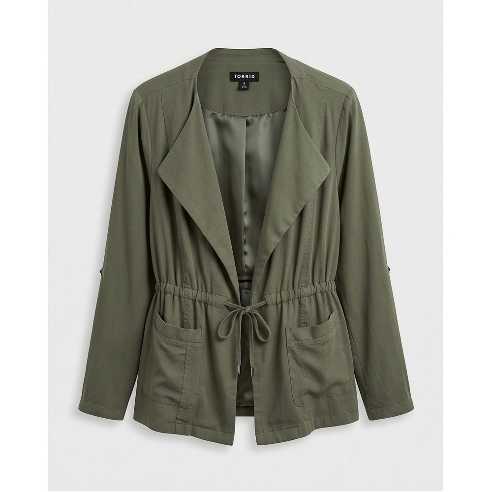 Torrid 3 Olive Green Drape Front Anorak Utility Jacket Plus 3X *Loose seams*